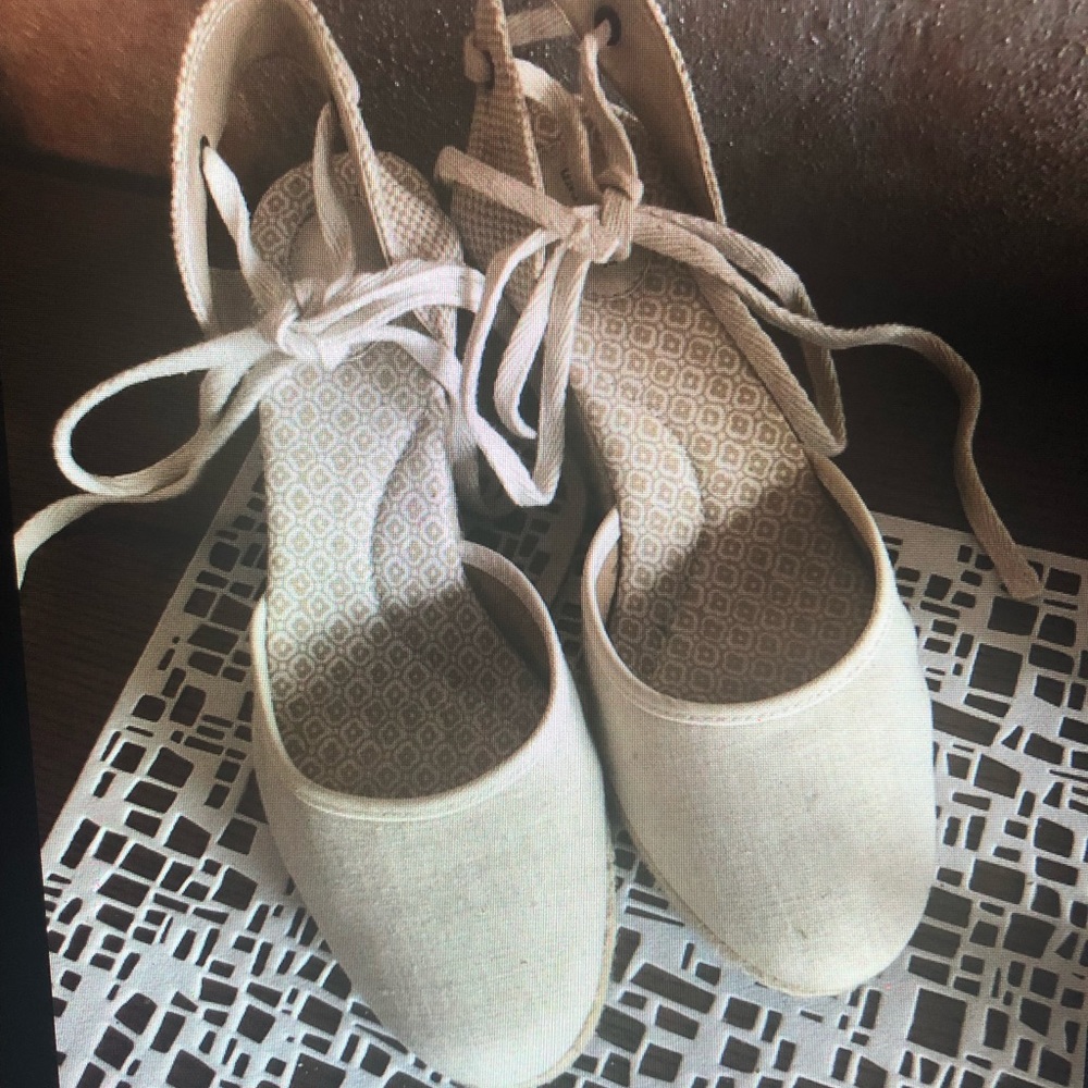 Lands End Espadrille Wedges Ankle Tie 9.5